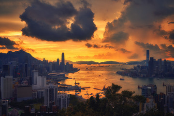 surreal of golden skyline with cityscape and ocean