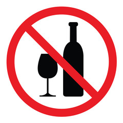 No drinking sign. No alcohol drinks.  Prohibited bottle and glass cup drink.