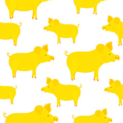 Funny yellow pigs seamless pattern. The symbol of the Chinese New Year