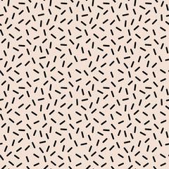 Delicate long sprinkles vector pattern, seamless repeat. Modern black and white design.