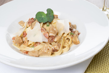Tagliatele with porcini, bacon and sage