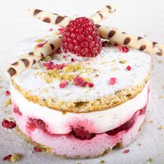 Tart Italian dessert with raspberries and ricotta