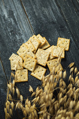 Crackers with cereals on a wooden table