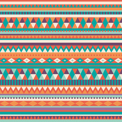 Seamless bright minimal aztec inspired repeat pattern. Light colors, harmonic shapes. Bright and positive design. Perfect for clothing or paper products.