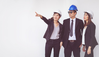 business manager and engineer meeting project at construction site