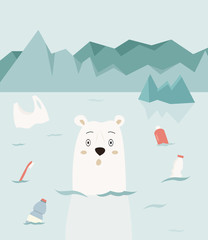 Eco concept poster with cute polar bear.