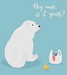 Fototapeta premium Eco concept poster with cute polar bear.