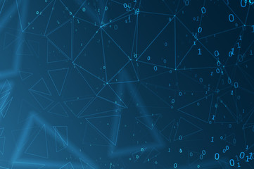 Abstract polygonal space. Background with connecting dots and lines. Binary computer code. Futuristic cyberspace with digital code. Graphic concept for your design