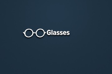 3D illustration of Glasses, light color and light text with blue background.