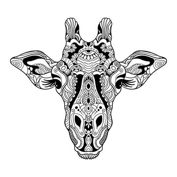Fantastic clean black and white giraffe vector illustration. Trendy hand drawn style. Great for tattoo inspiration, T-shirt prints, graffiti templates, stamps, card design etc.