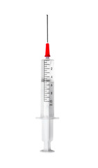 Surgical needle or syringe. Injection or vaccination equipment, hospital supply. Isolated on white...