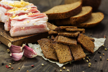 Bread rusks on a wooden table