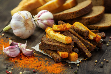 Bread rusks on a wooden table