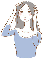 薄毛　悩む　女性　イラスト