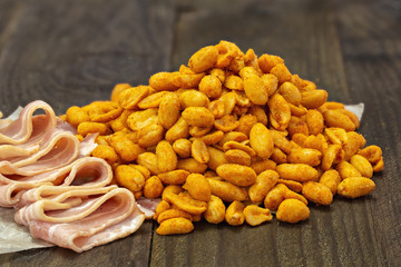 Nuts on a wooden table