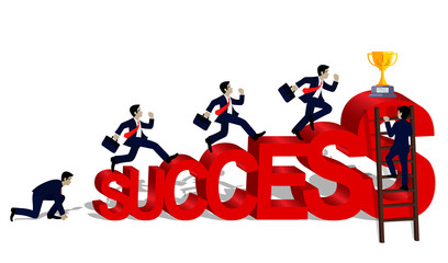 Businessmen race for business success concept. and the progress is higher. Go to the destination Highest point and ultimate goal. Cartoon, vector illustration.