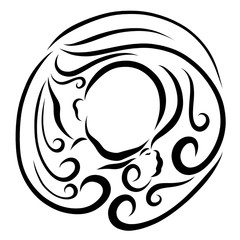 The kid clings to the curl of his loving mom's hair, creative pattern