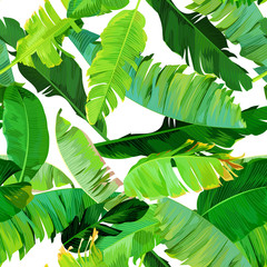Seamless tropical pattern with banana leaves

