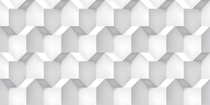 Volume realistic vector cubes texture, light geometric seamless pattern, design white background for you projects 