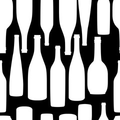 Seamless pattern pack paper with different shaped black and white wine bottles. Flat Design