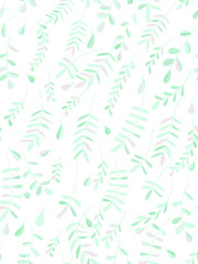 Seamless pattern indigo blue outline leaves. Vector foliage design