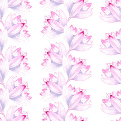 seamless Watercolor pattern liliya. Beautiful botanic tropical flower design.