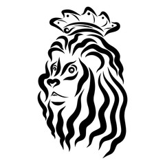 Obraz premium The head of a lion in a crown, black wavy lines