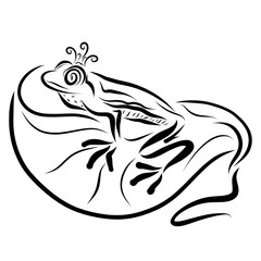 A princess waiting for her prince, a frog in a crown sitting on a leaf