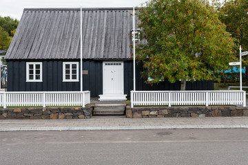 The Laxdalshals, the oldest building in Akureyri built in 1795 in Akureyri, Iceland.
