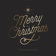 Merry Christmas & Happy New Year Vintage Card with Gold Foil