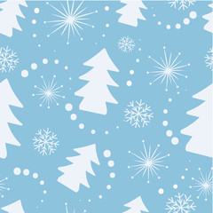 Fototapeta na wymiar Christmas seamless background with Christmas trees, snowflakes and trees. New Christmas design