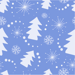 Fototapeta na wymiar Christmas seamless background with Christmas trees, snowflakes and trees. New Christmas design