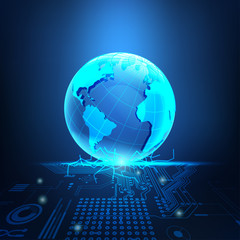 abstract technology background; digital global on electronic board; technological world combined with electronic board