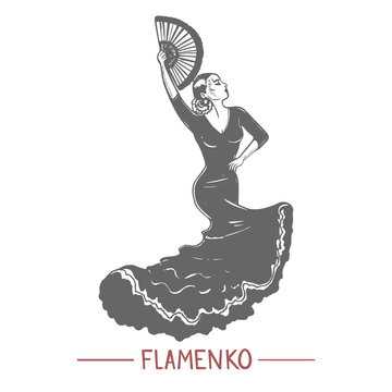 Girl Dancing Flamenko in Graphic Hand-Drawn Style