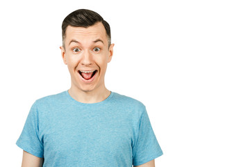 Portrait of young happy smiling guy isolated on a white background.