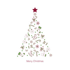 Merry Christmas greeting card with abstract Christmas tree.