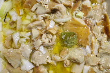 marinated mushrooms in oil on a plate
