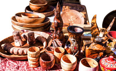 Wood products and dishes of the nomadic people.