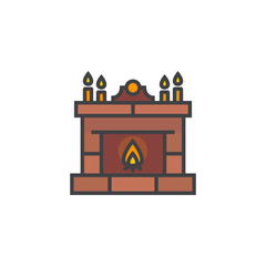 Obraz premium Fireplace icon in flat style isolated on white background.