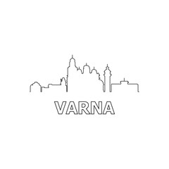Varna skyline and landmarks silhouette black vector icon. Varna panorama. Bulgaria - obrazy, fototapety, plakaty