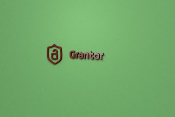 3D illustration of Grantor, brown color and brown text with green background.