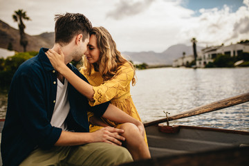 Romantic couple on a boat date