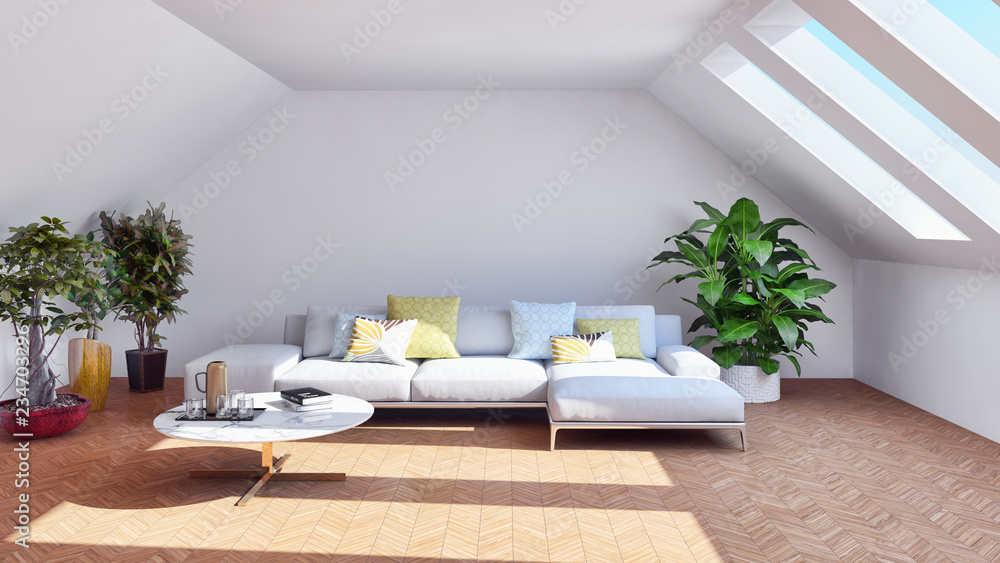 Wall mural large luxury modern bright interiors living room illustration 3d rendering computer digitally genera