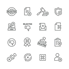Reject related icons: thin vector icon set, black and white kit