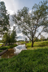 natural body of water. pond with reflections