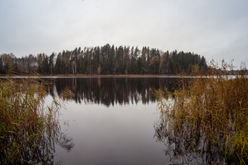natural body of water. pond with reflections