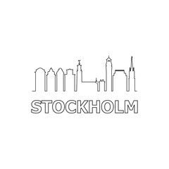 Stockholm skyline and landmarks silhouette black vector icon. Stockholm panorama. Sweden