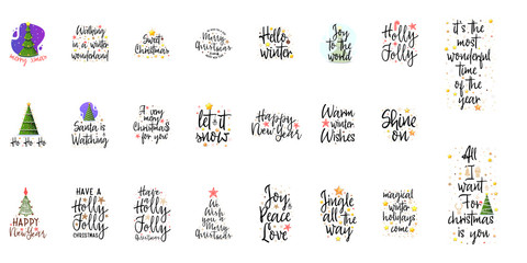 Slogans for the new year. Christmas posters for an interior or for t-shirts. Modern style calligraphy and lettering 3d stars. © zao4nik