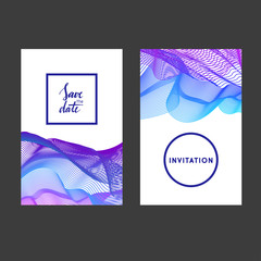 Universal card sets with abstract gradient lines. Designs for prints, wedding, anniversary, birthday, Valentine's day, party invitations, posters, cards, etc. Vector.