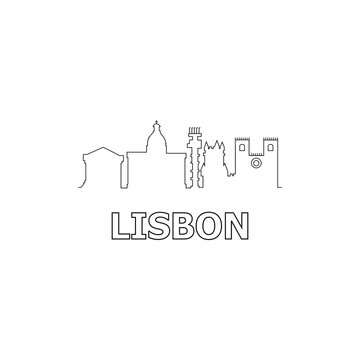 Lisbon skyline and landmarks silhouette black vector icon. Lisbon panorama. Portugal